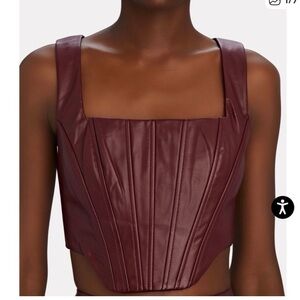 STAUD | Alice Cropped Corset Top, Plum Color,Vegan Leather, Size 12 - NWT